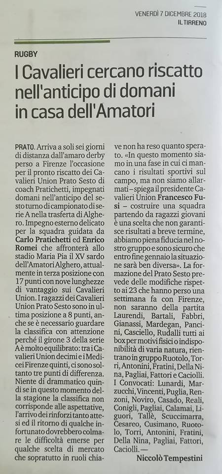 Il Tirreno 06.12.2018 Image