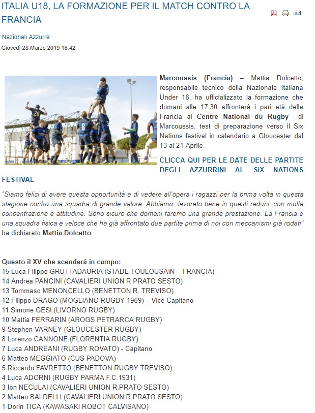 Sito Federugby 28.3.2019 Image